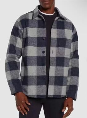 Banana Republic Men's Heritage Shirt Jacket XL Blue Gray Buffalo Plaid Shacket